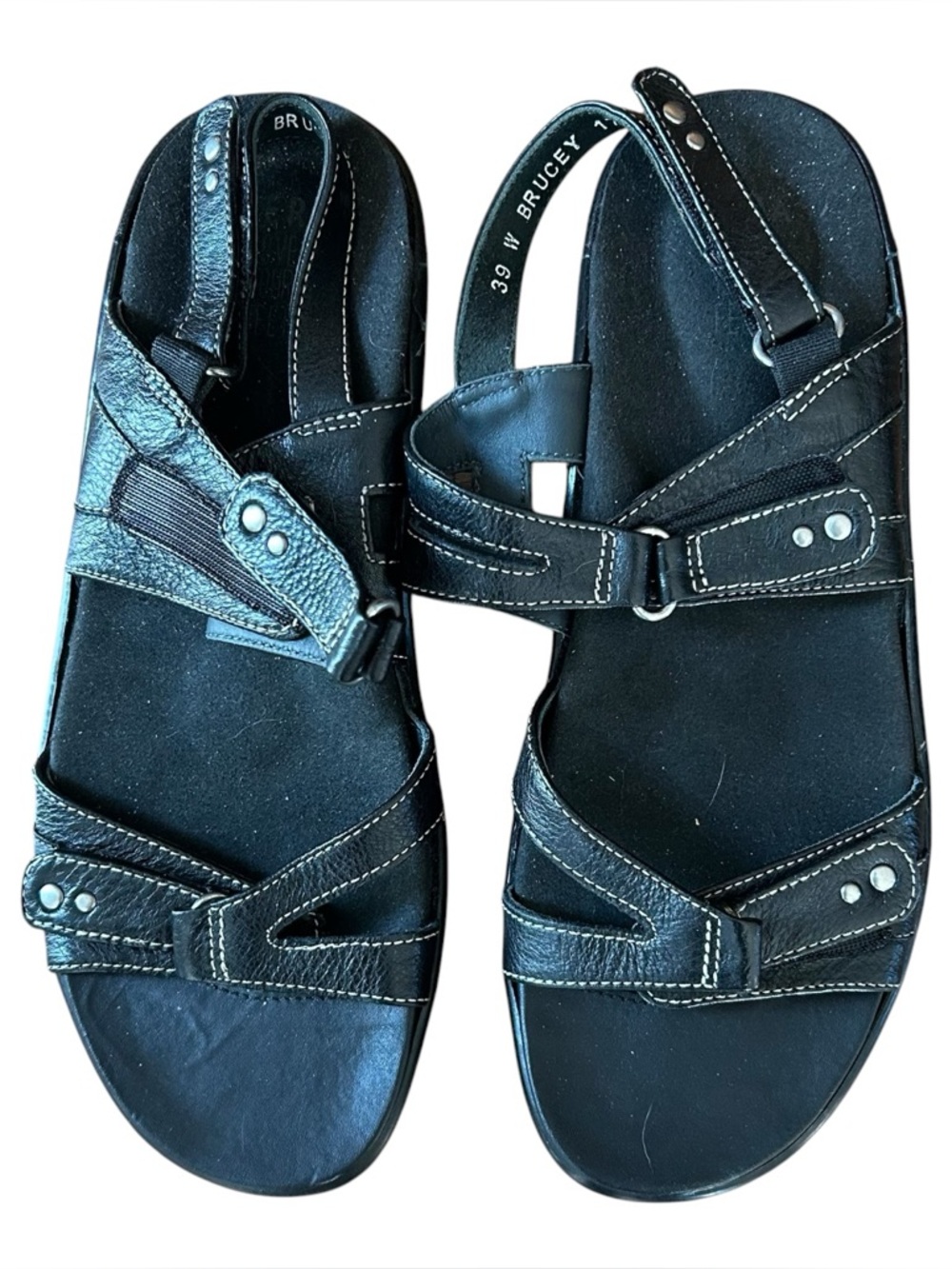 Ziera Brucey Black Leather Sandals Comfort Adjustable Travel Womens 39 Wide
